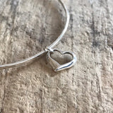 Silver Floating Heart Charm<br>Bangle Bracelet
