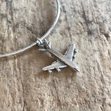 Silver Airplane Charm<br>Bangle Bracelet