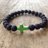 Men's Green Cross Lava Bracelet