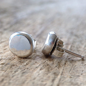 Flat Pebble Sterling Silver Stud Earrings
