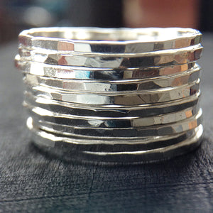 Set of 10 Sterling Silver Skinny Rings